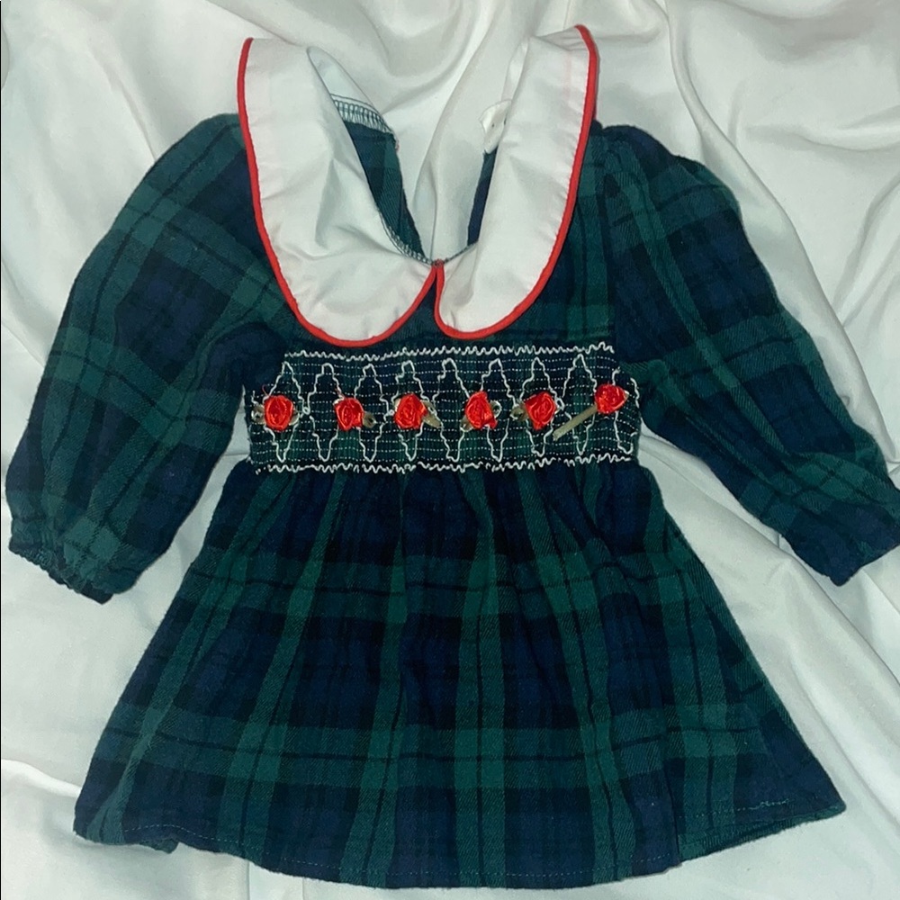 Plaid baby dress with Embroidered Detail